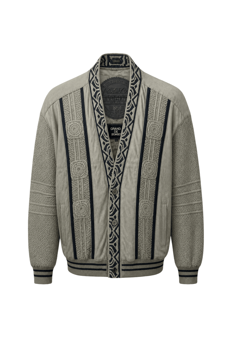 1970s Light Grey Wool Blend Bomber Jacket - Front View