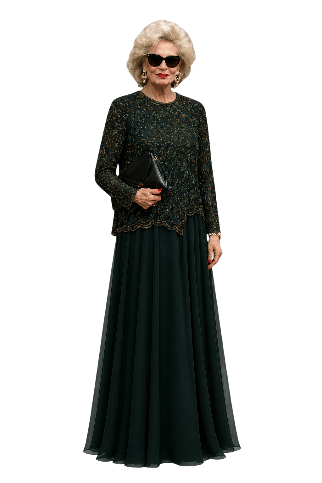 1980s Dark Green Silk Chiffon Gown - Model
