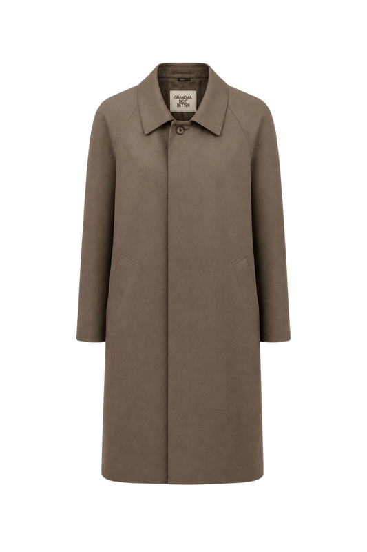 1980s Taupe Wool Blend Coat - Front View
