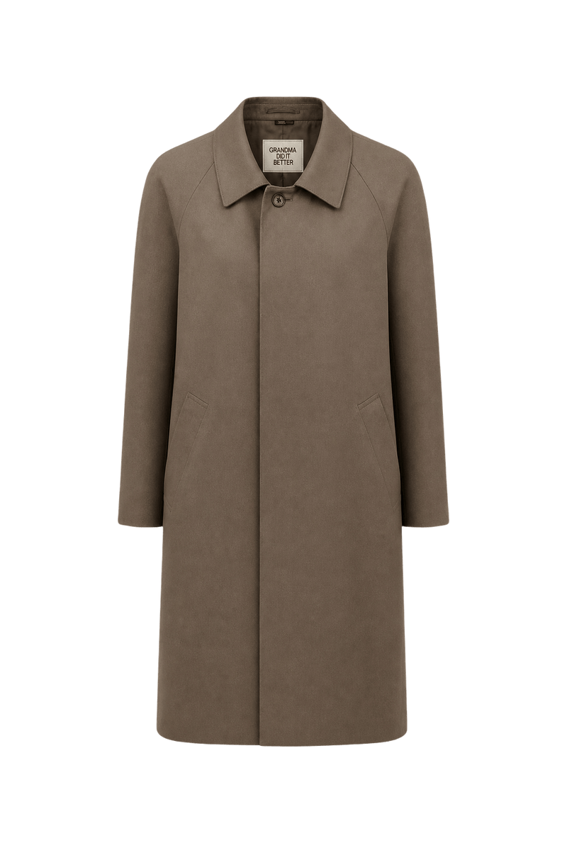 1980s Taupe Wool Blend Coat - Front View