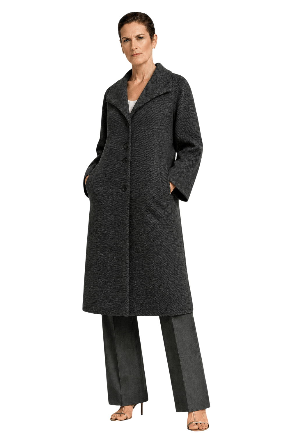 1990s Grey Wool Coat - Model