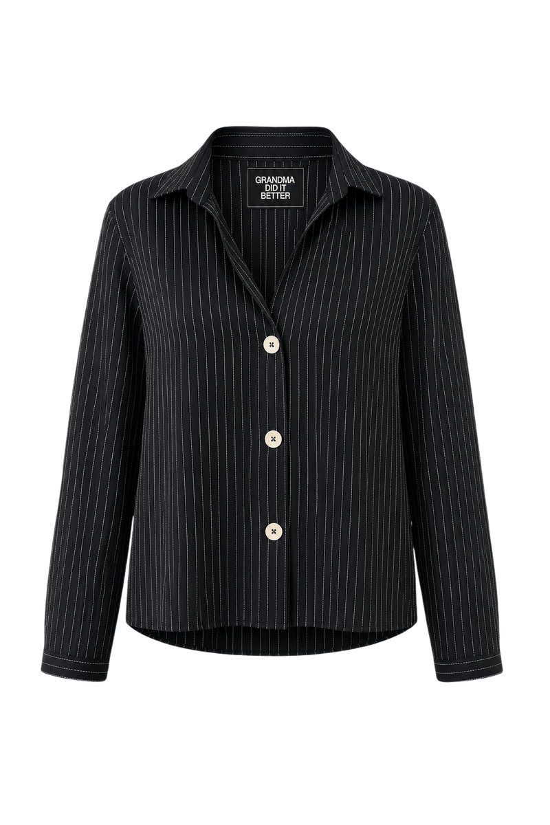 1990s Navy Blue Cotton Blouse - Front View