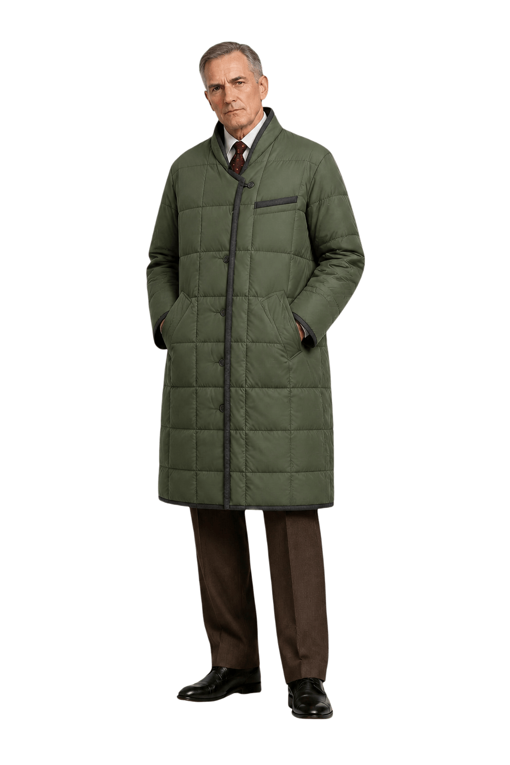 1990s Military Green Polyester Coat - Model