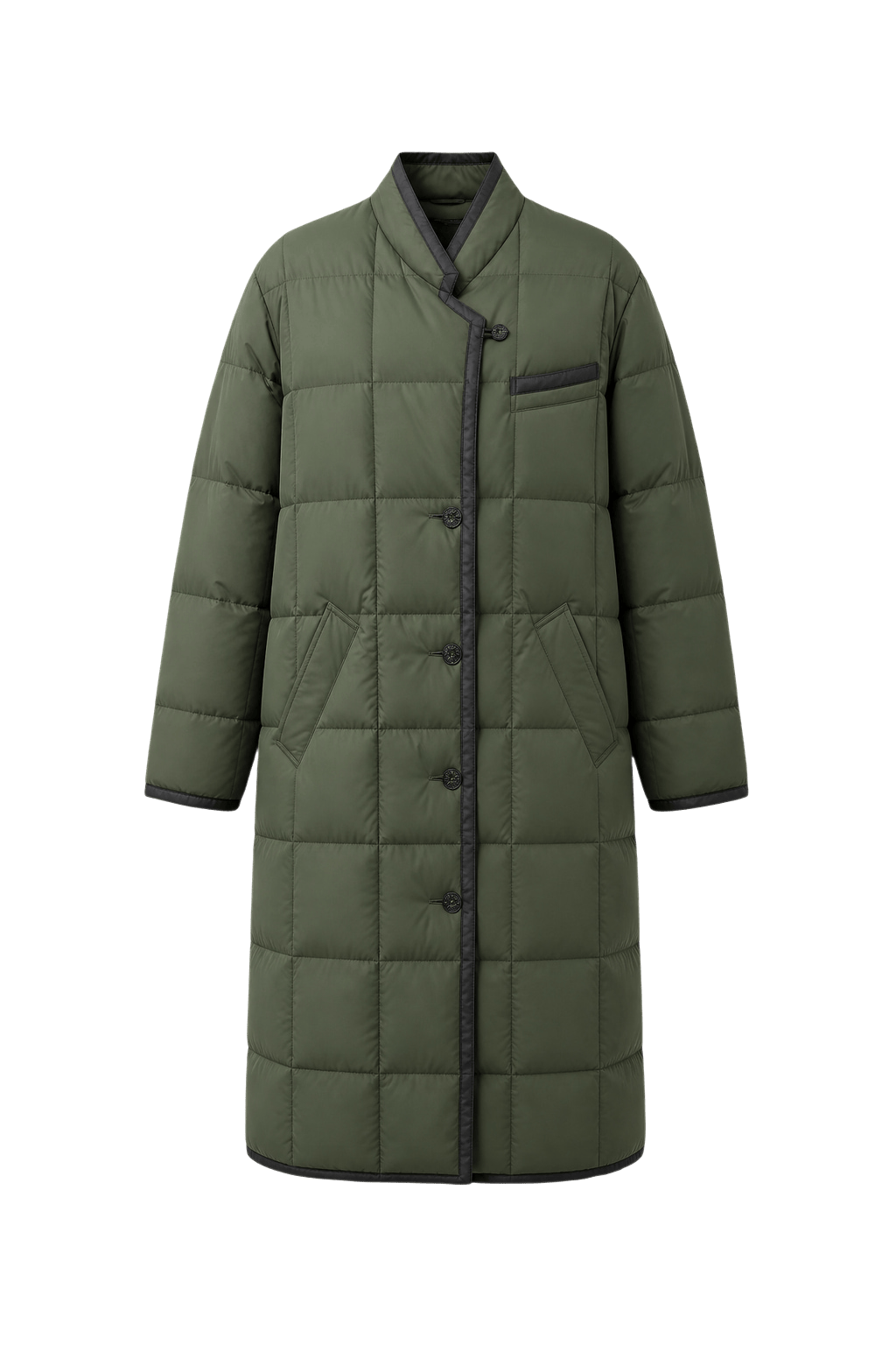 1990s Military Green Polyester Coat - Front View