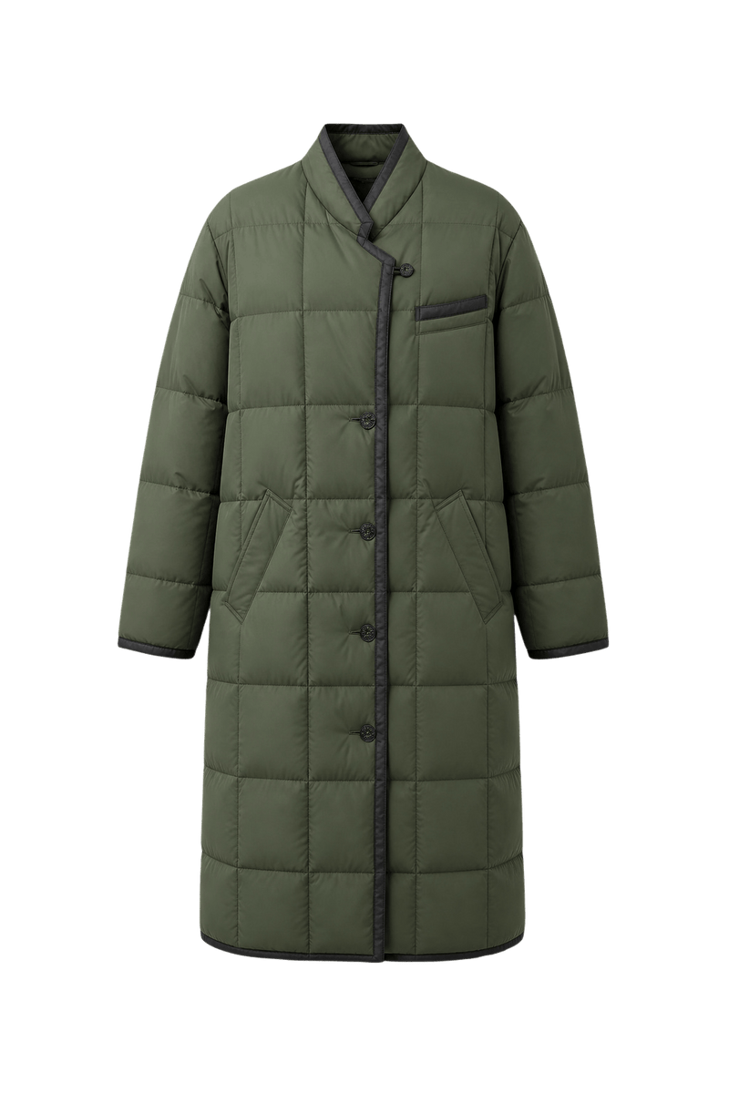 1990s Military Green Polyester Coat - Front View