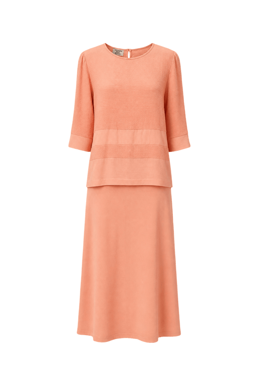 1980s Peach Cotton Blouse and Skirt Set - Front View