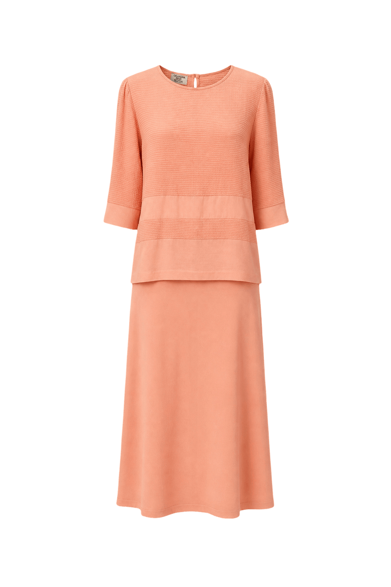 1980s Peach Cotton Blouse and Skirt Set - Front View