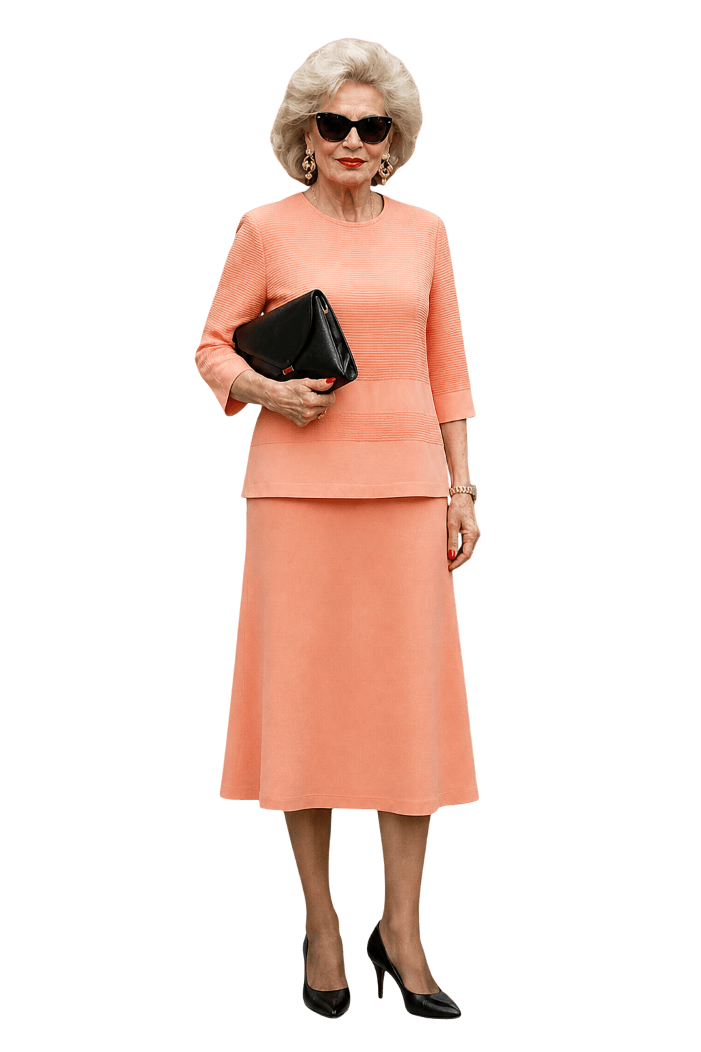 1980s Peach Cotton Blouse and Skirt Set - Model