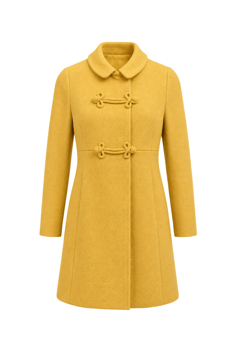 1960s Yellow Wool Blend Coat - Front View