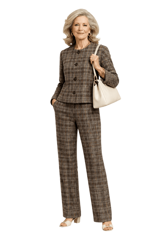 1970s Brown Plaid Wool Blend Jacket and Trousers Set - Model
