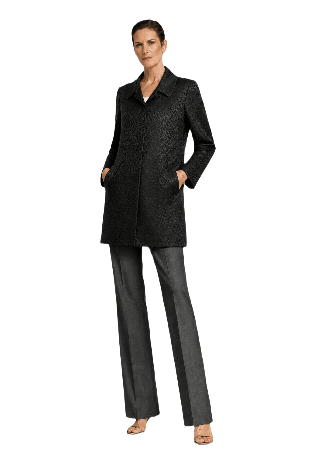 1990s Black Polyester Coat - Model