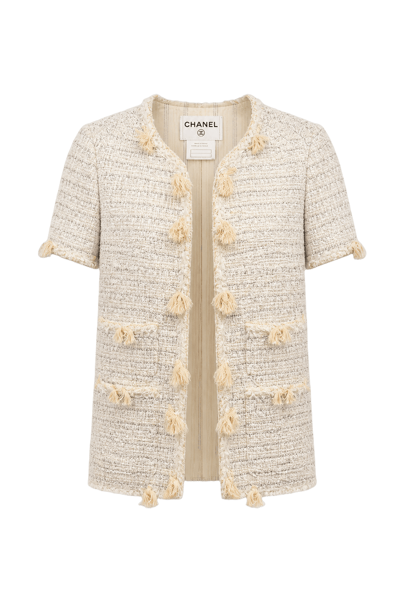 1990s Cream Tweed Jacket - Front View