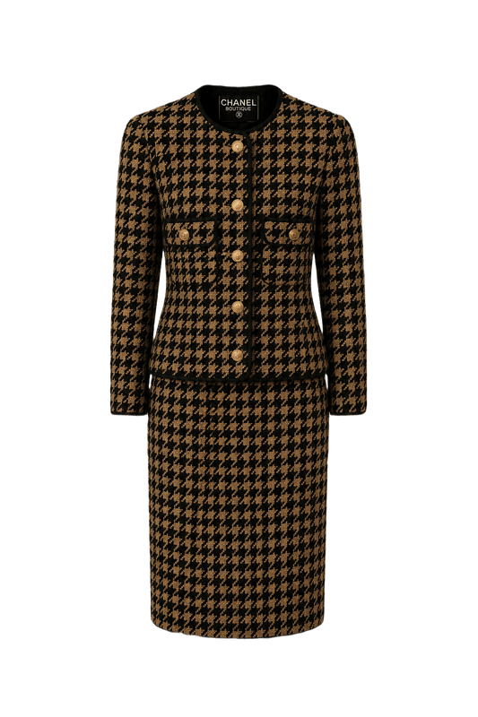 1980s Black and Tan Wool Blend 2-piece Set - Front View