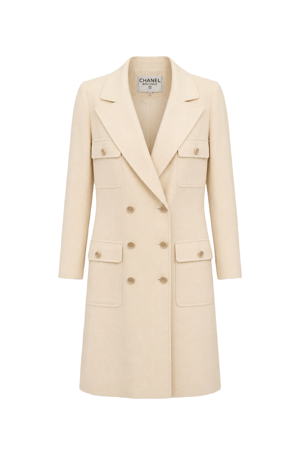 1990s Cream Polyester Blend Coat - Front View
