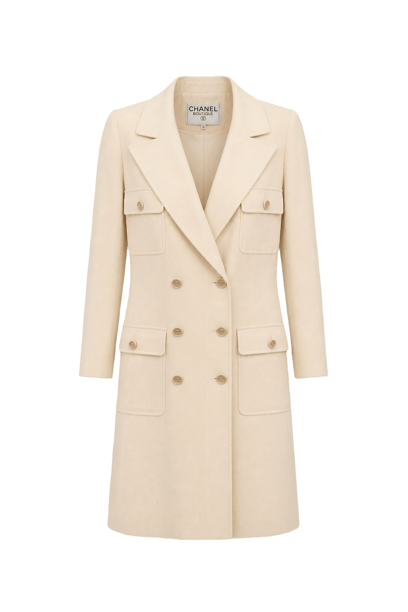1990s Cream Polyester Blend Coat - Front View