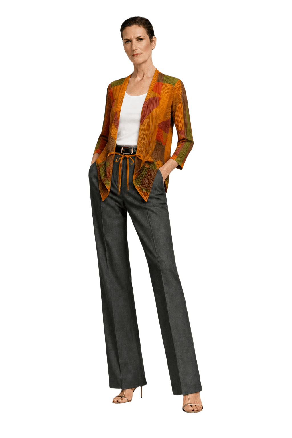 1990s Orange Synthetic Kimono Jacket - Model