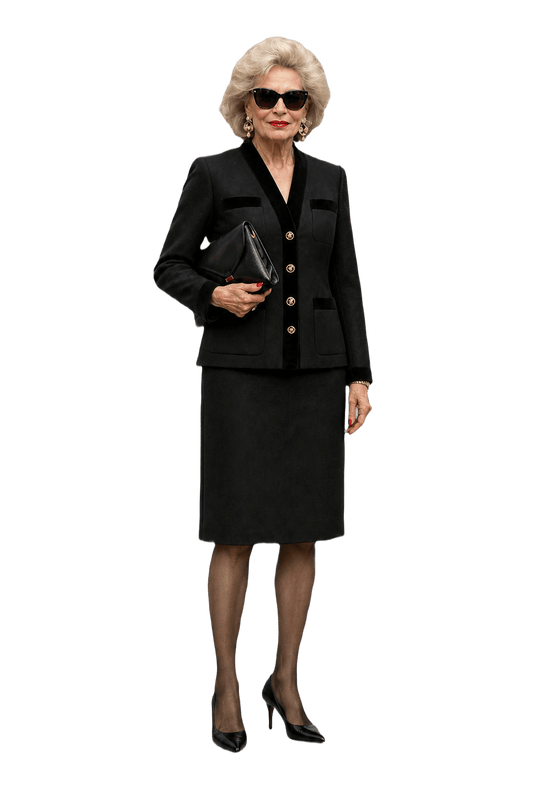 1990s Black Synthetic Blend Blouse and Skirt Set - Model