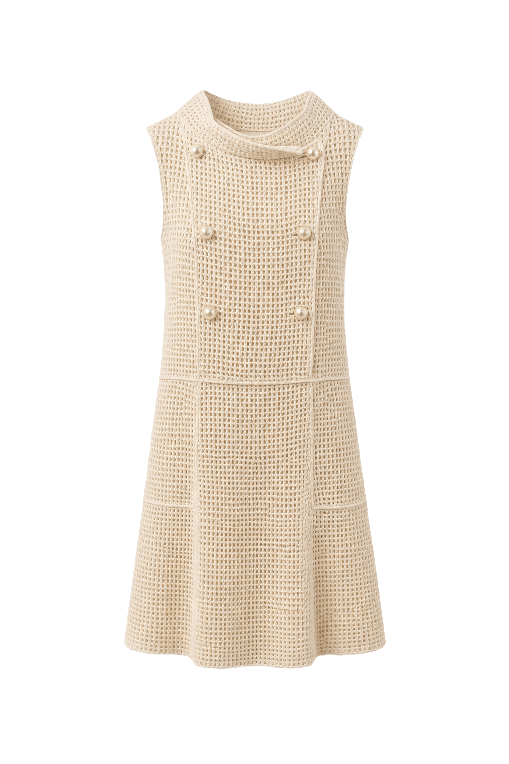 1990s Cream Wool Blend Shift Dress - Front View