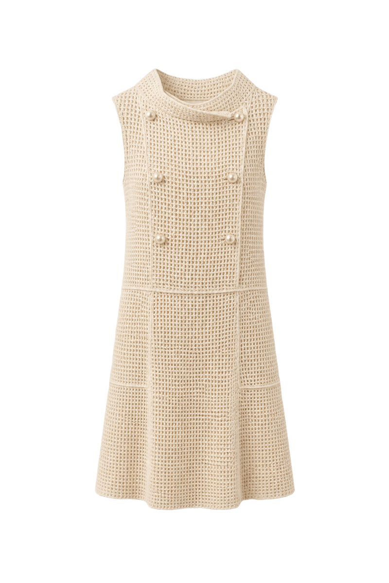 1990s Cream Wool Blend Shift Dress - Front View