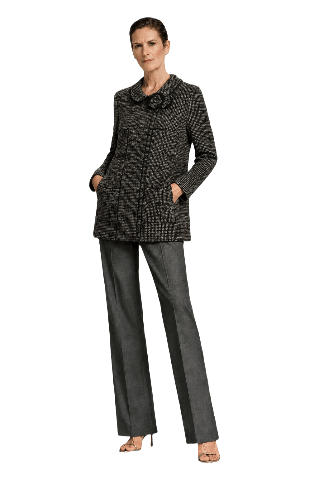 1990s Black and White Tweed Jacket - Model