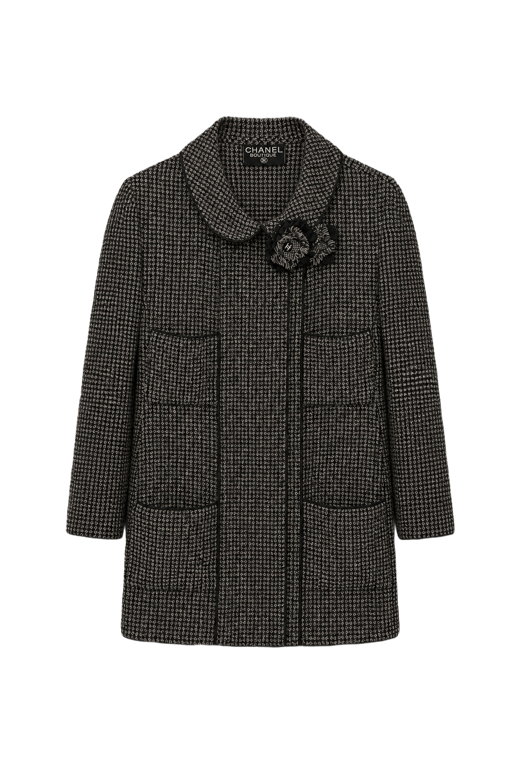 1990s Black and White Tweed Jacket - Front View