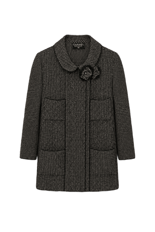 1990s Black and White Tweed Jacket - Front View