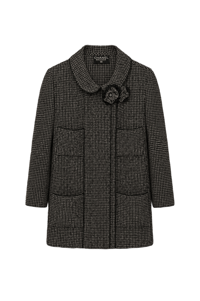 1990s Black and White Tweed Jacket - Front View