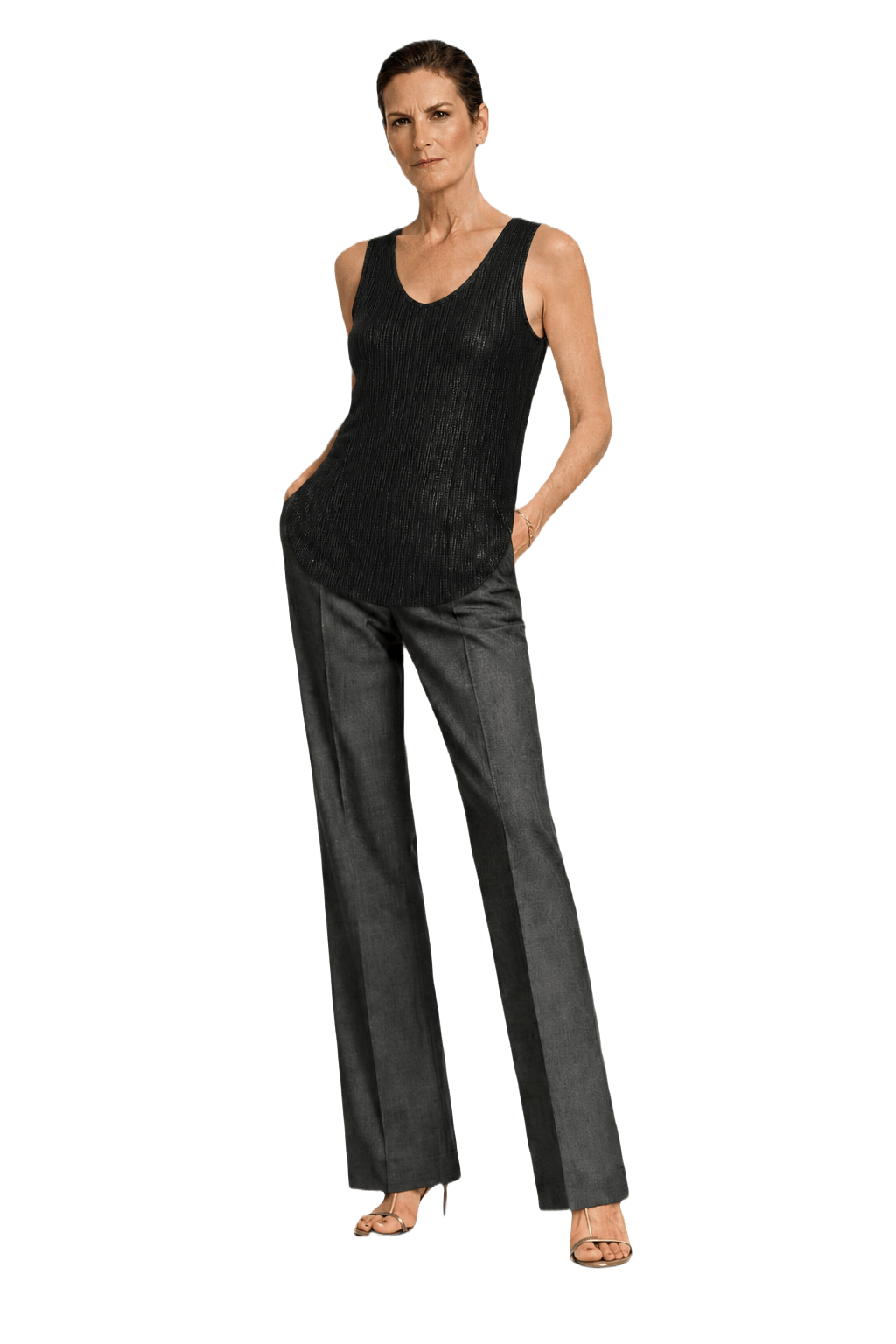 1990s Black Synthetic Blend Tank Top - Model