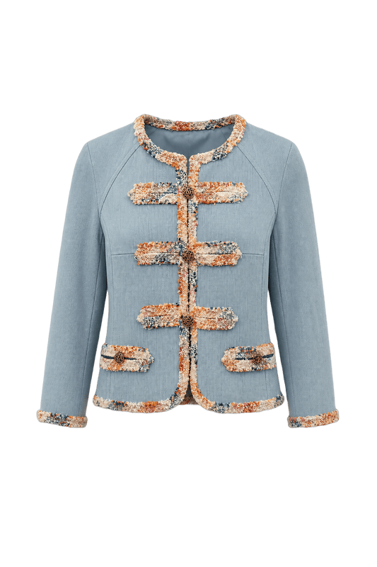 1990s Light Blue Cotton Blend Jacket - Front View