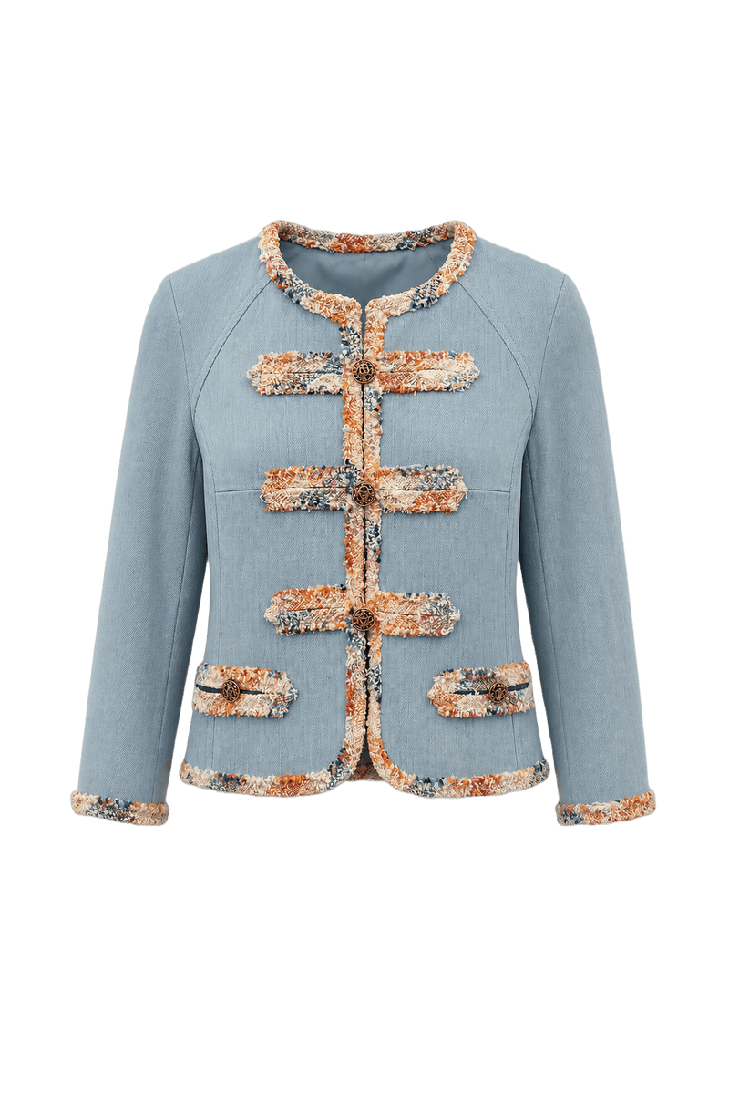 1990s Light Blue Cotton Blend Jacket - Front View