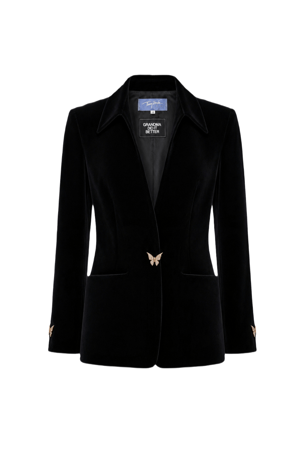 1990s Black Velvet Blazer - Front View