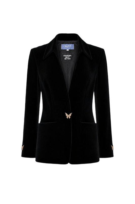 1990s Black Velvet Blazer - Front View
