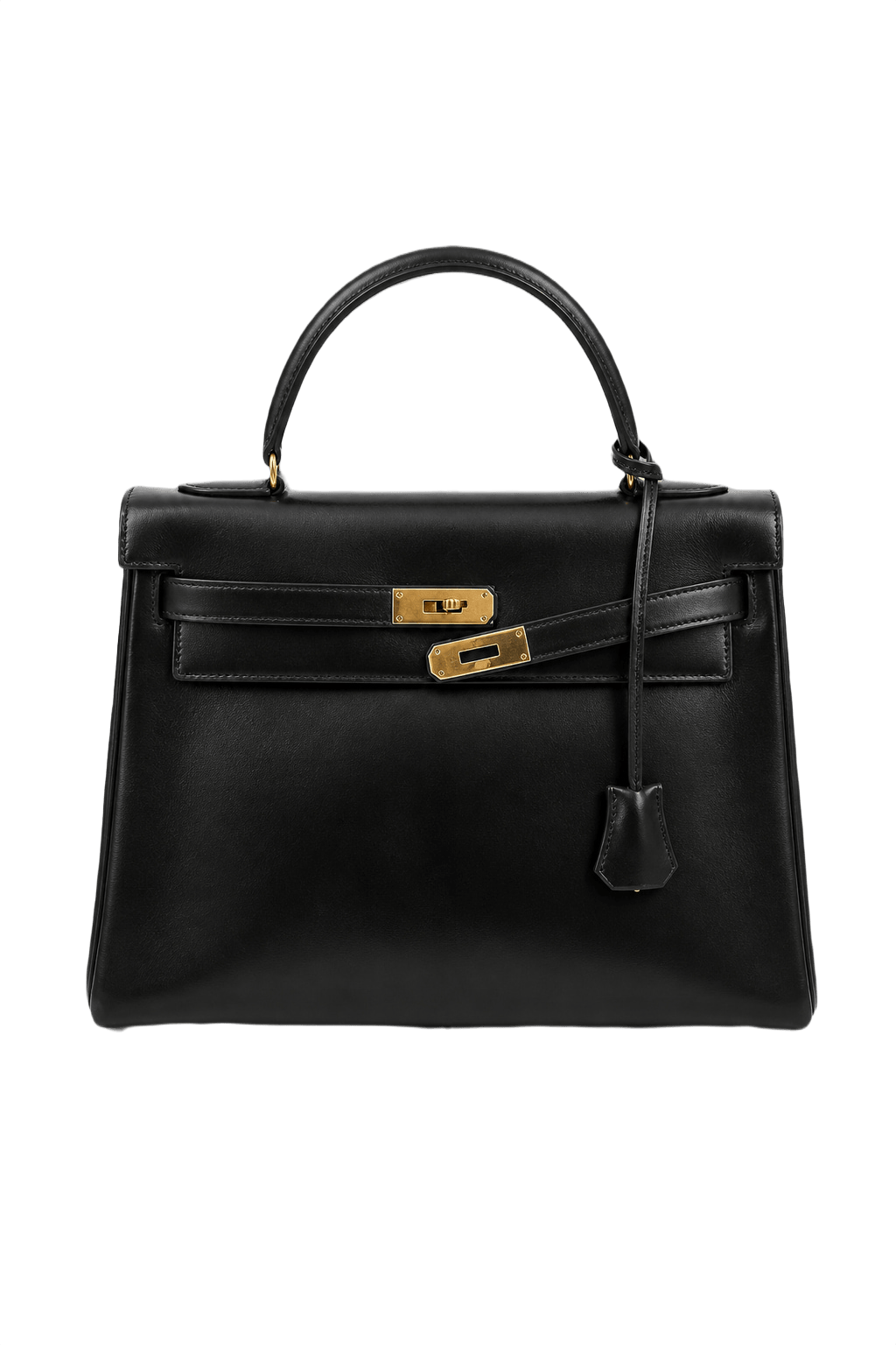 1970s Black Leather Handbag - Front View
