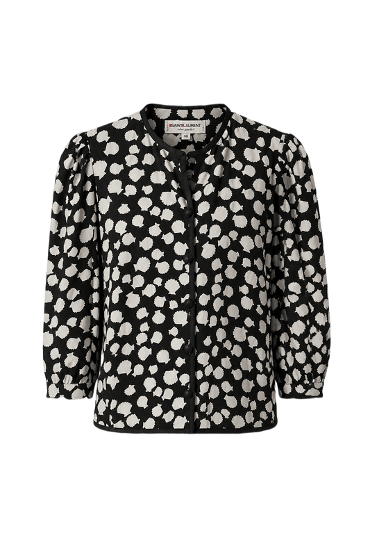 1970s Black Woven Blouse - Front View