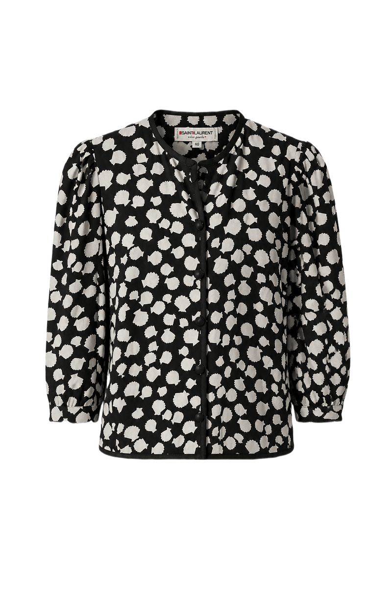 1970s Black Woven Blouse - Front View