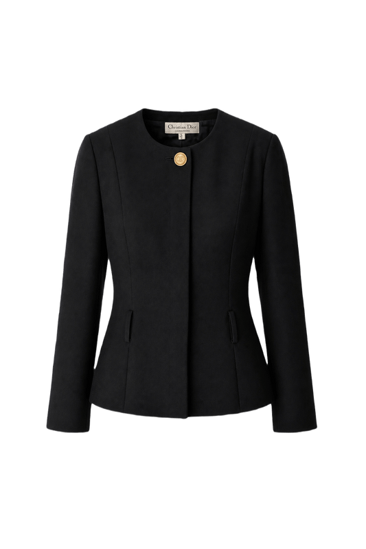 1980s Black Wool Blend Jacket - Front View