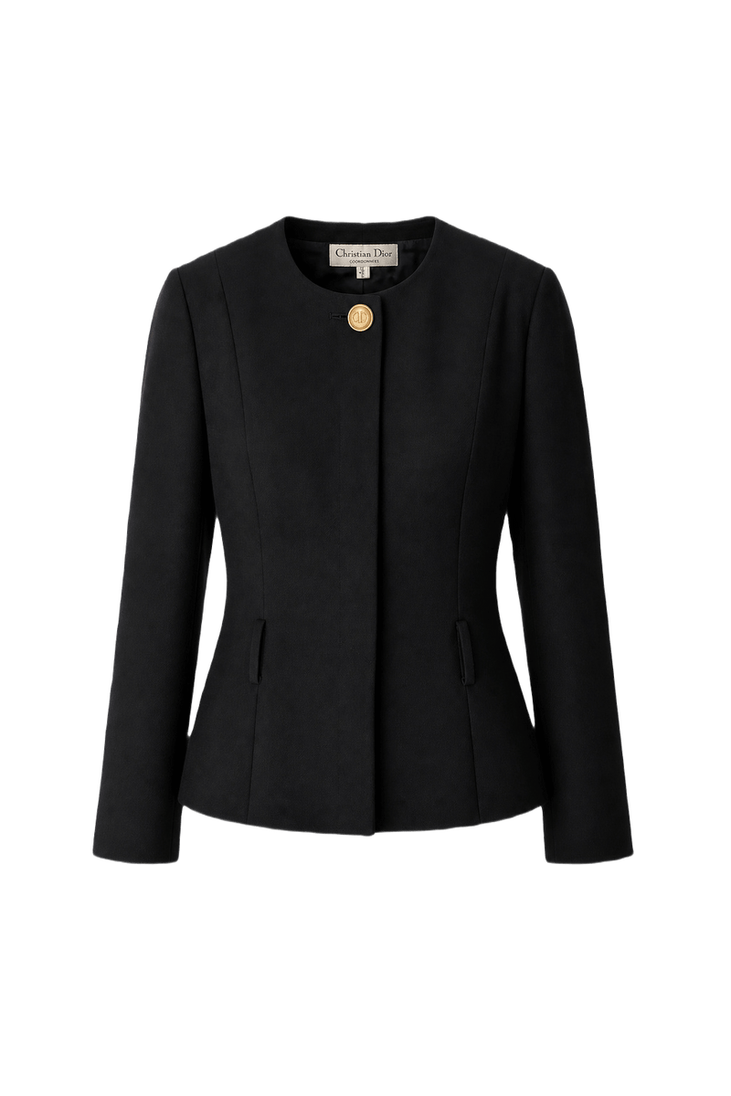 1980s Black Wool Blend Jacket - Front View