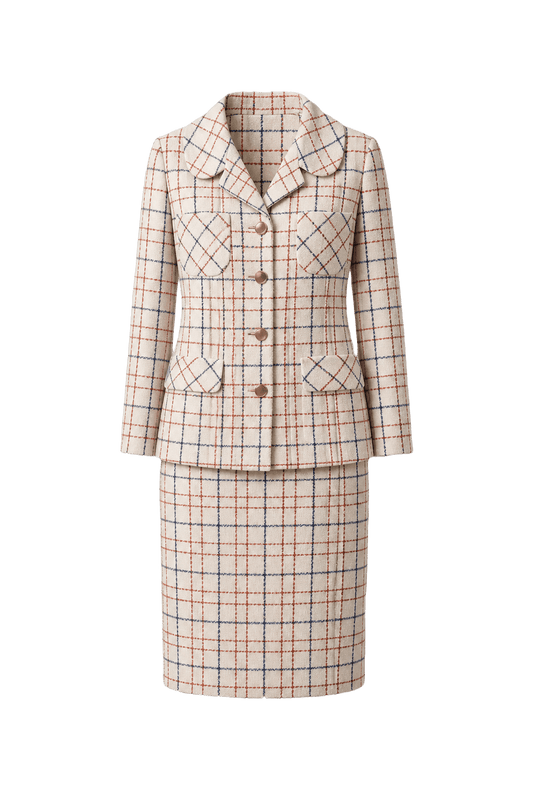 1980s Cream Wool Blend 2-piece Skirt Suit - Front View
