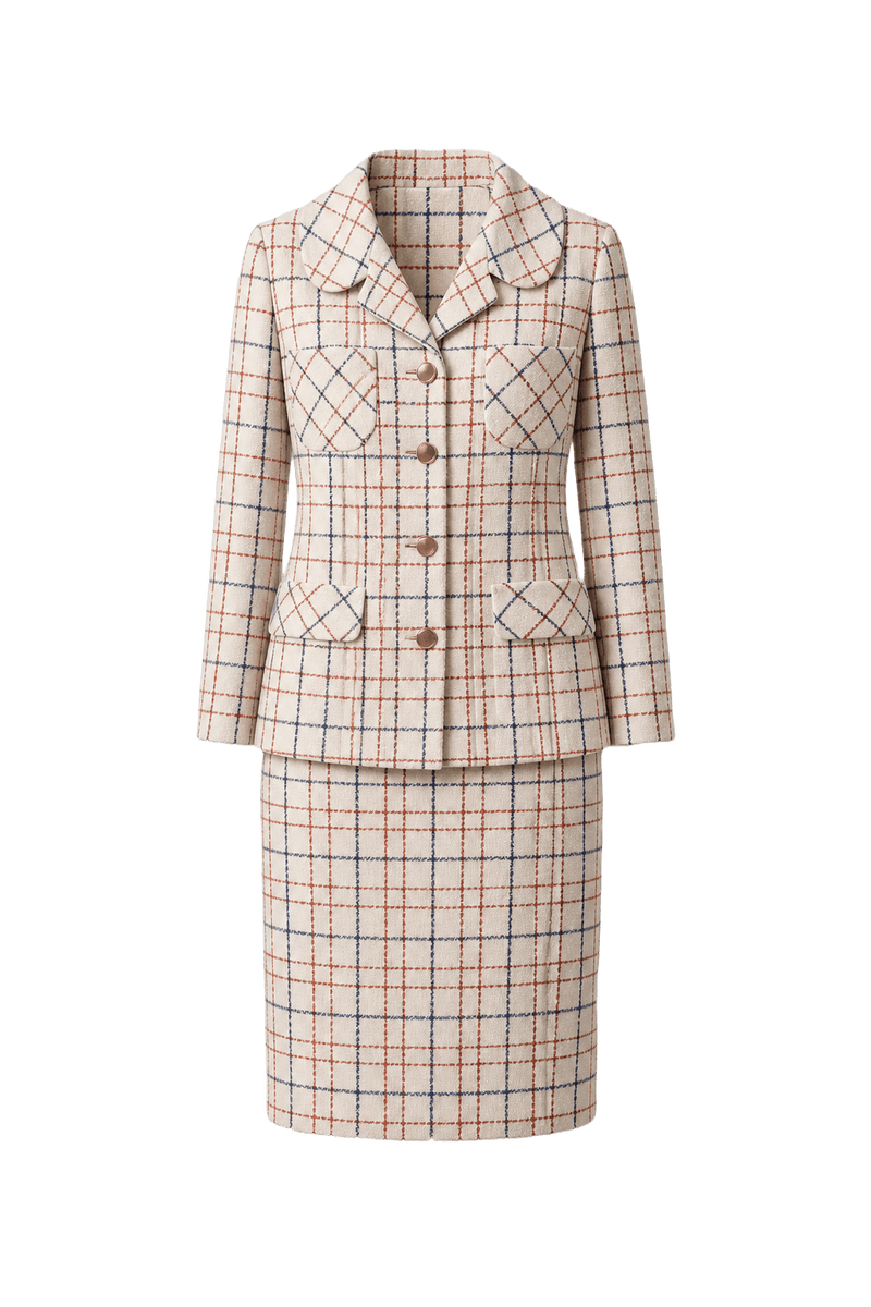 1980s Cream Wool Blend 2-piece Skirt Suit - Front View