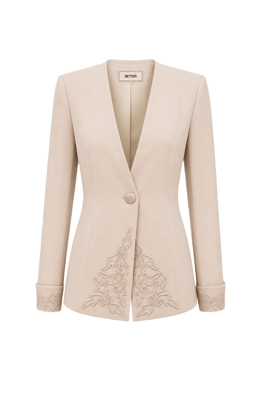 1980s Cream Polyester Blend Jacket - Front View