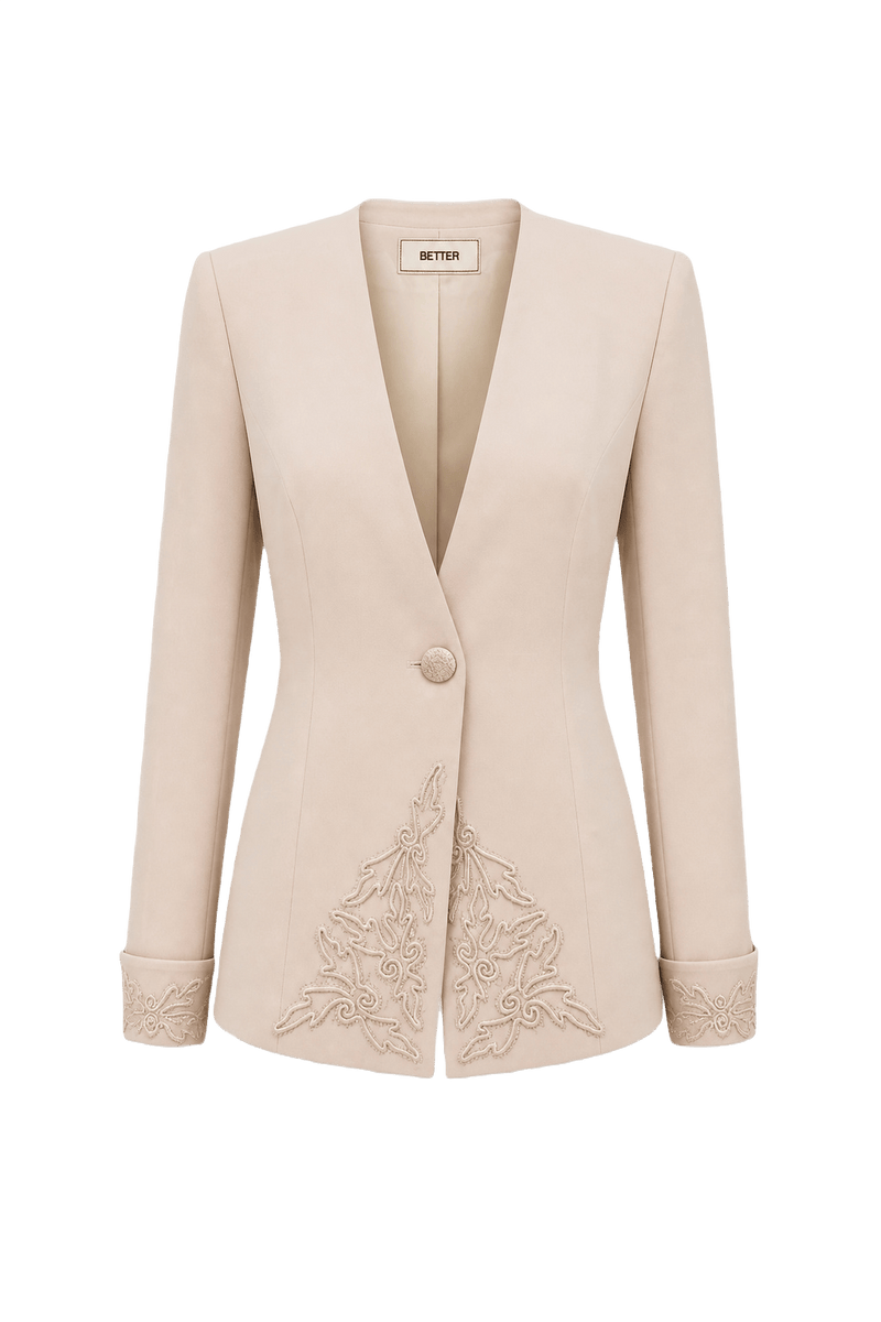 1980s Cream Polyester Blend Jacket - Front View