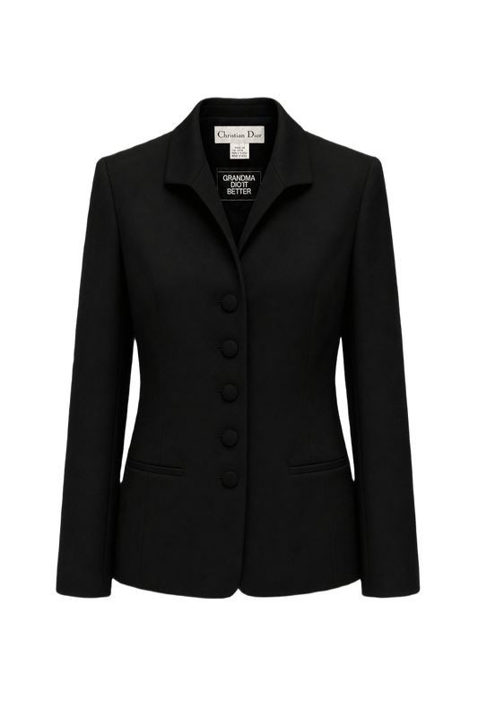 1980s Black Wool Blend Blazer - Front View