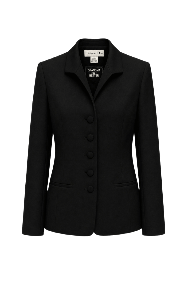 1980s Black Wool Blend Blazer - Front View