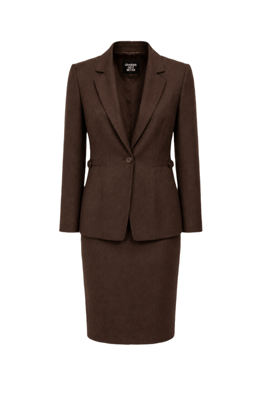 1980s Brown Wool Blend Skirt Suit - Front View
