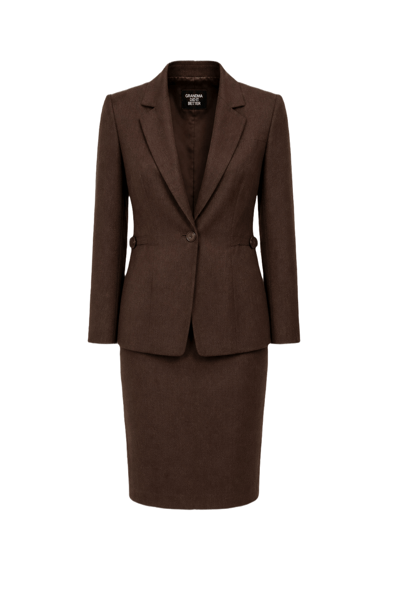 1980s Brown Wool Blend Skirt Suit - Front View