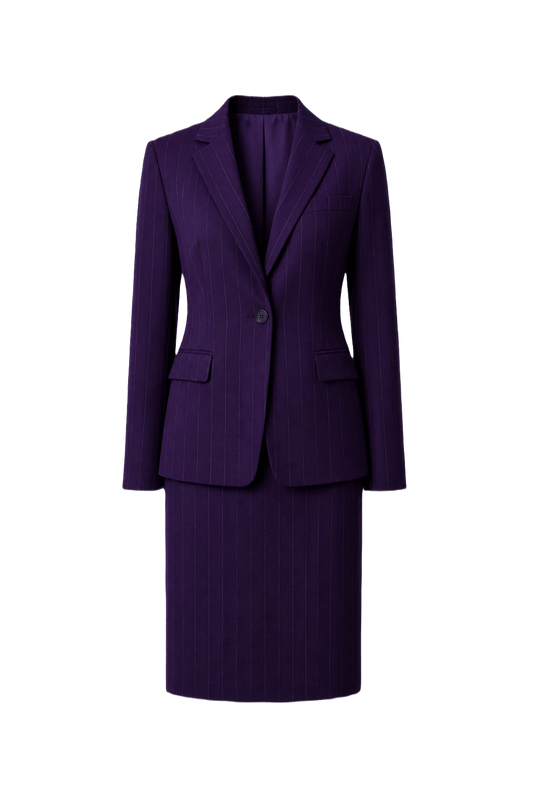 1980s Purple Wool Blend Skirt Suit - Front View