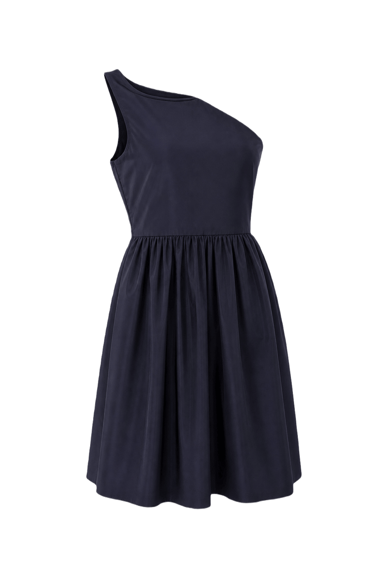 1990s Navy Blue Taffeta Dress - Front View