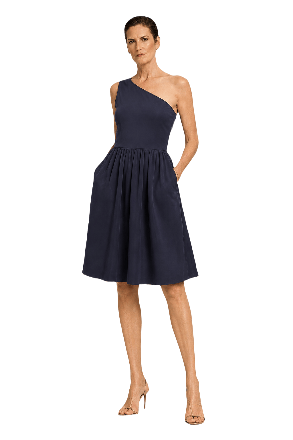 1990s Navy Blue Taffeta Dress - Model