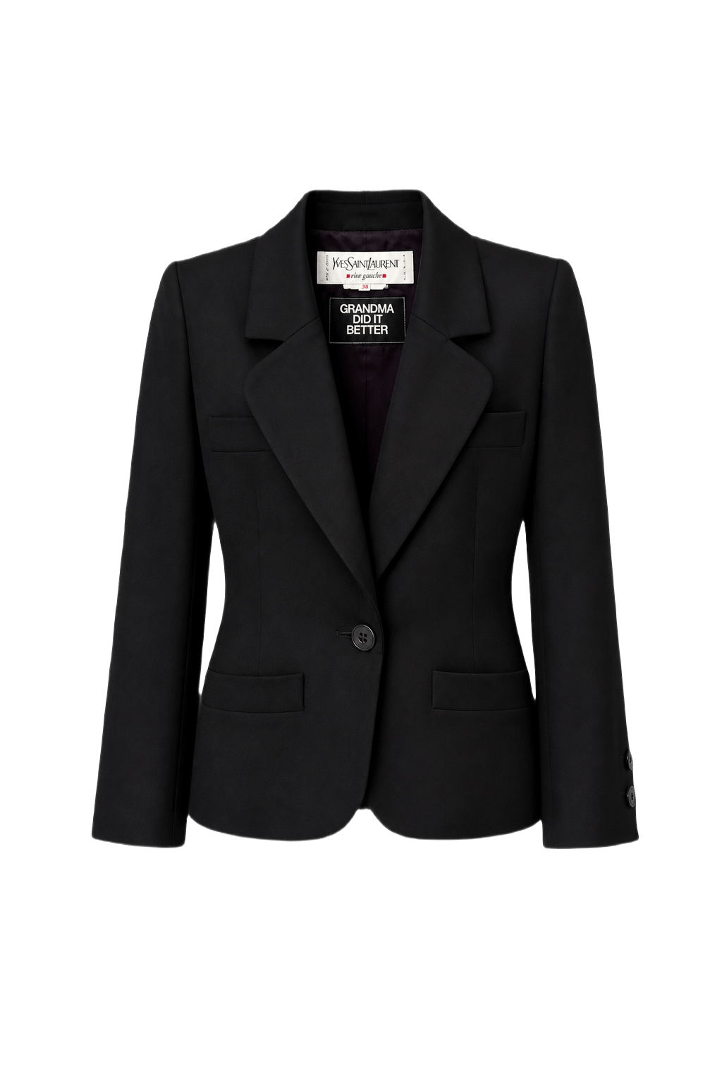 1980s Black Wool Blend Blazer - Front View