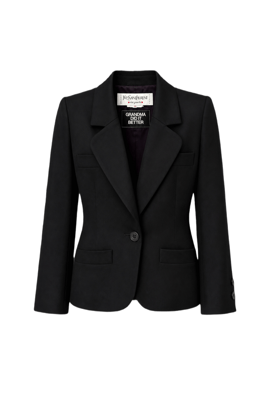 1980s Black Wool Blend Blazer - Front View